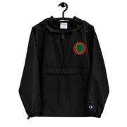24th Infantry Division Black Champion packable jacket with a detailed embroidered logo
