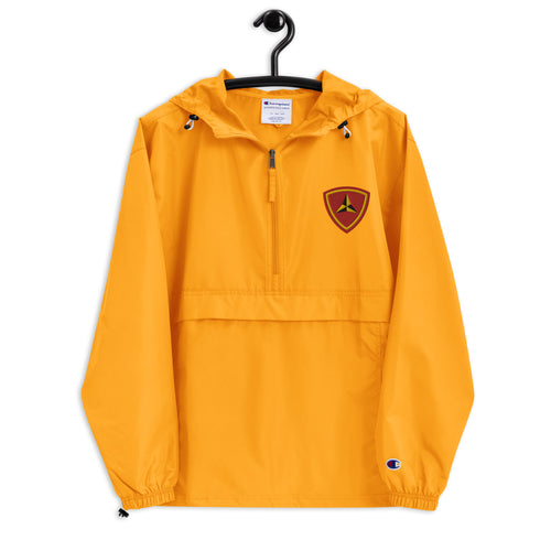 3rd Marine Division Gold Champion packable jacket with a detailed embroidered logo