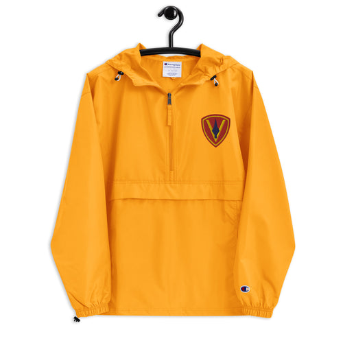 5th Marine Division Gold Champion packable jacket with a detailed embroidered logo