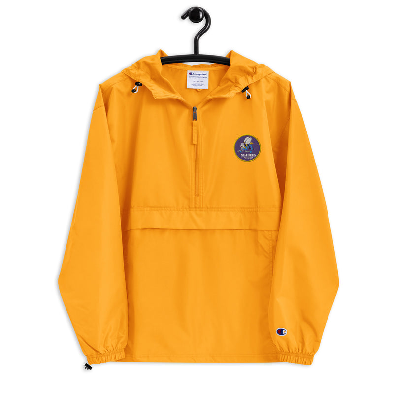Navy Seabees Gold Champion packable jacket with a detailed embroidered logo