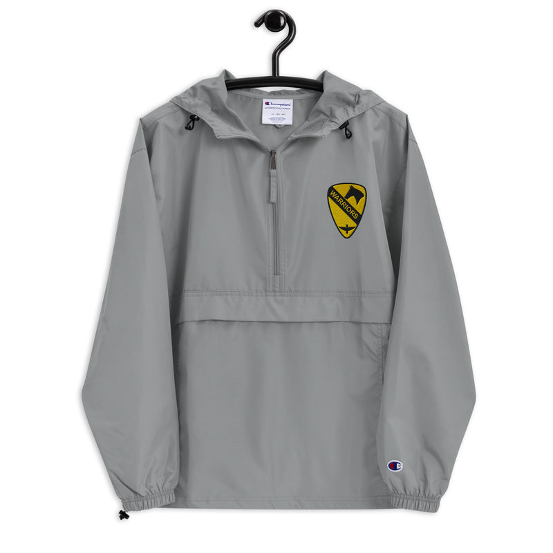 1st Air Cavalry Brigade Graphite Champion packable jacket with a detailed embroidered logo