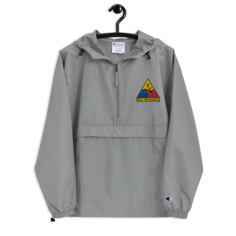 2nd Armored Division Graphite Champion packable jacket with a detailed embroidered logo