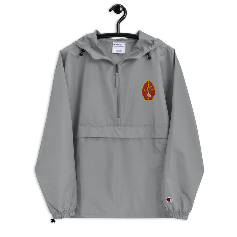 2nd Marine Division Graphite Champion packable jacket with a detailed embroidered logo