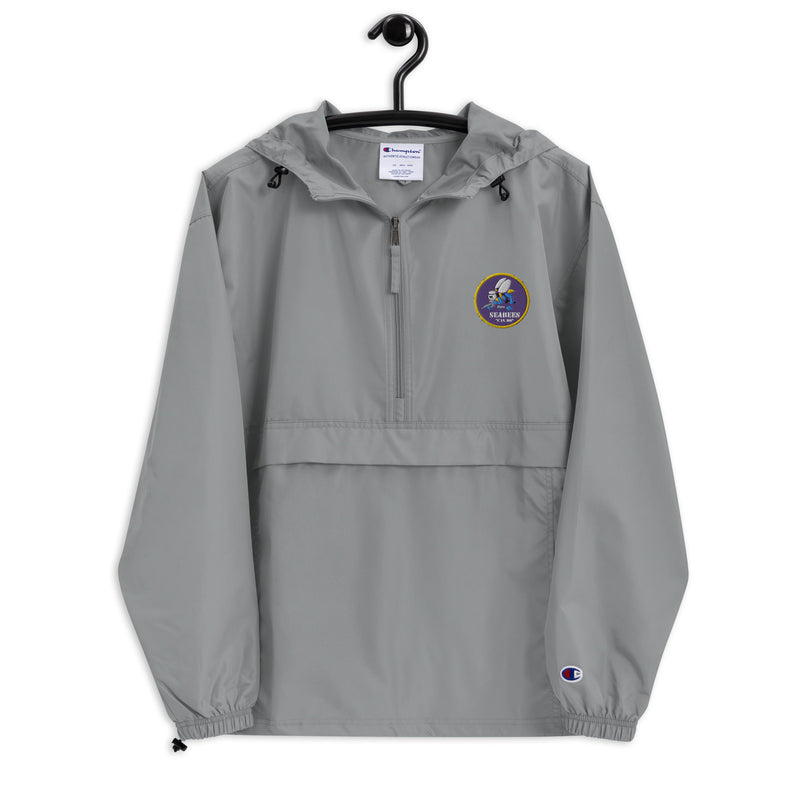Navy Seabees Graphite Champion packable jacket with a detailed embroidered logo