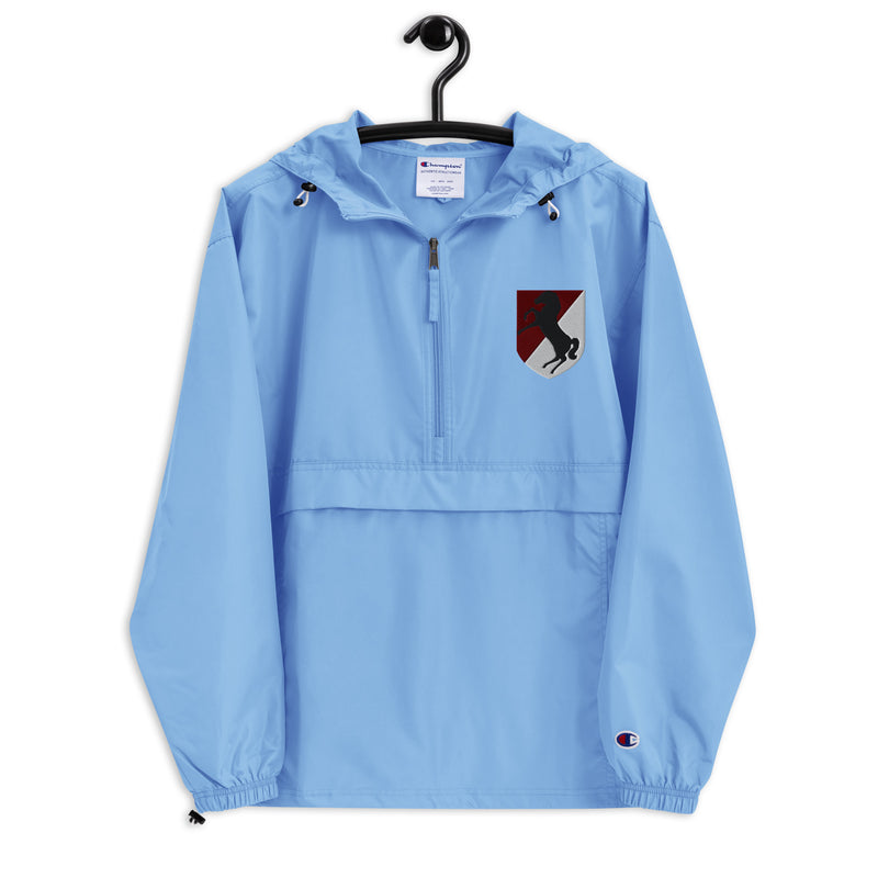 11th Armored Cavalry Regiment Light Blue Champion packable jacket with a detailed embroidered logo