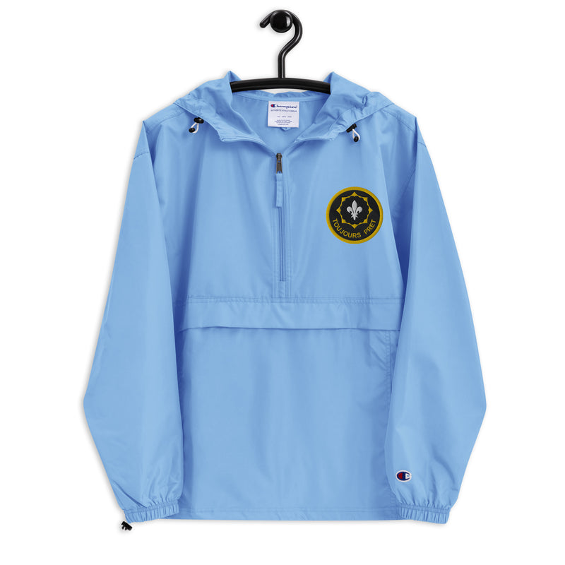 2nd Cavalry Regiment Light Blue Champion packable jacket with a detailed embroidered logo