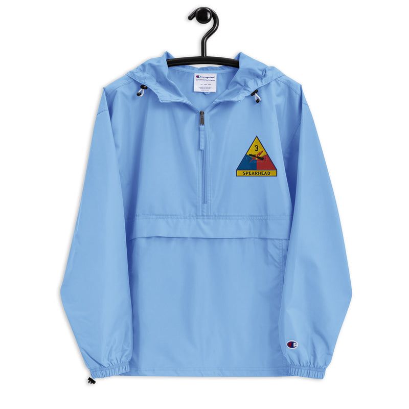 3rd Armored Division Light Blue Champion packable jacket with a detailed embroidered logo