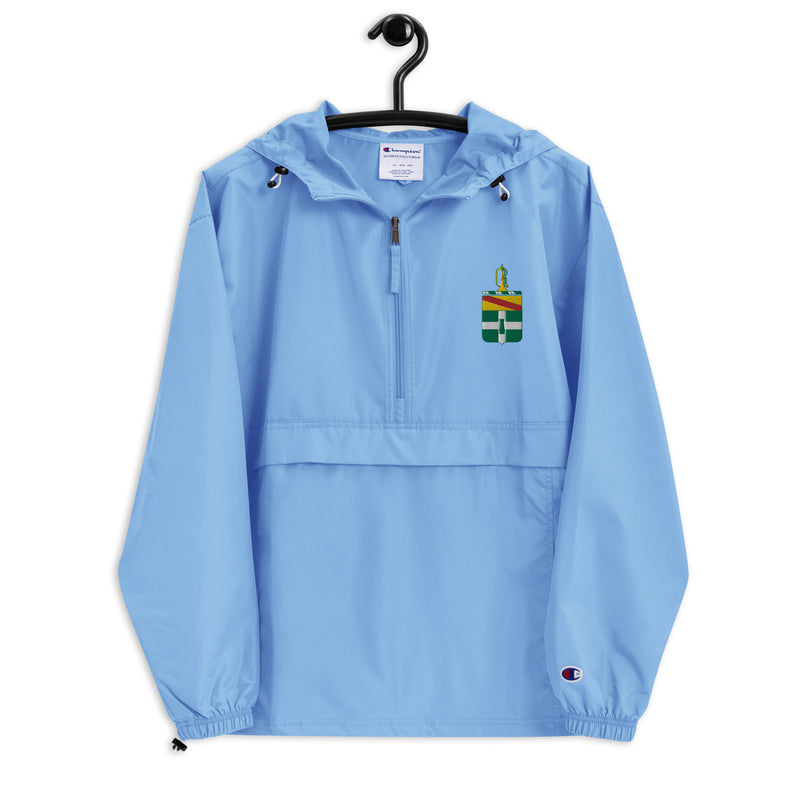 3rd Cavalry Regiment Light Blue Champion packable jacket with a detailed embroidered logo