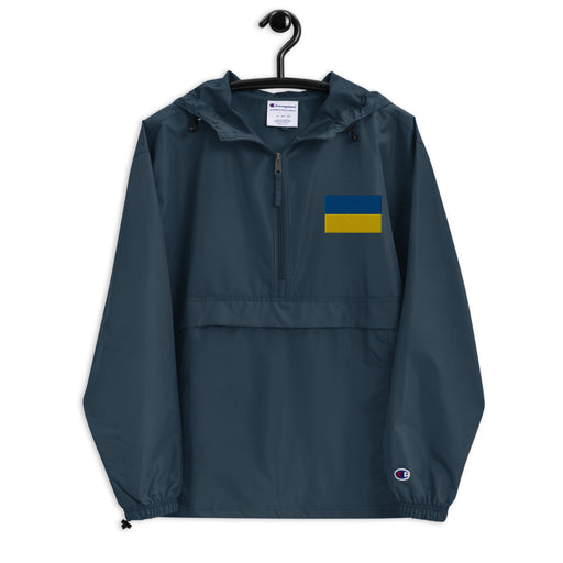 Ukrainian Flag Navy Champion packable jacket with a detailed embroidered logo