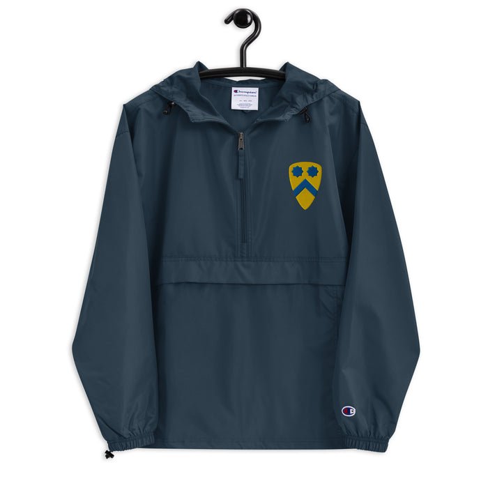 2nd Cavalry Division Navy Champion packable jacket with a detailed embroidered logo