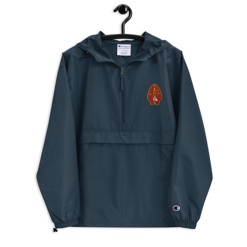 2nd Marine Division Navy Champion packable jacket with a detailed embroidered logo