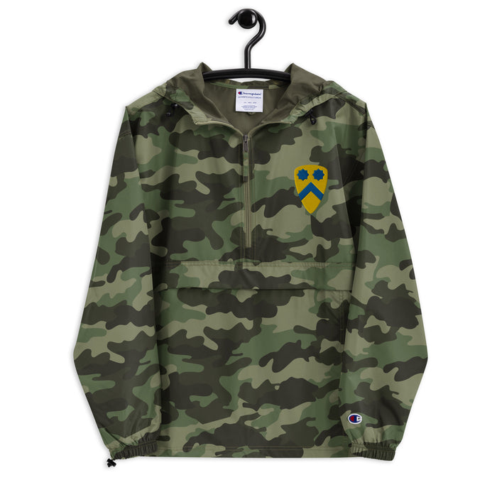2nd Cavalry Division Green Camouflage Champion packable jacket with a detailed embroidered logo