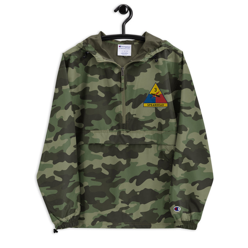 3rd Armored Division Green Camouflage Champion packable jacket with a detailed embroidered logo