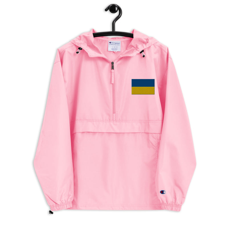 Ukrainian Flag Pink Champion packable jacket with a detailed embroidered logo