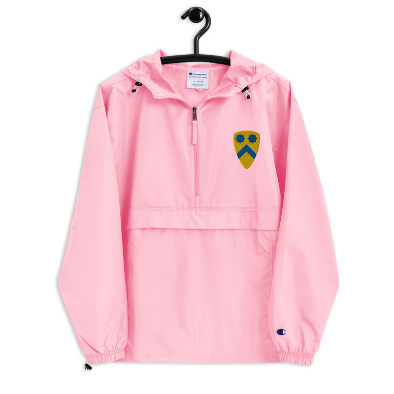 2nd Cavalry Division Pink Champion packable jacket with a detailed embroidered logo