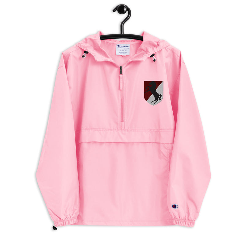 11th Armored Cavalry Regiment Pink Champion packable jacket with a detailed embroidered logo