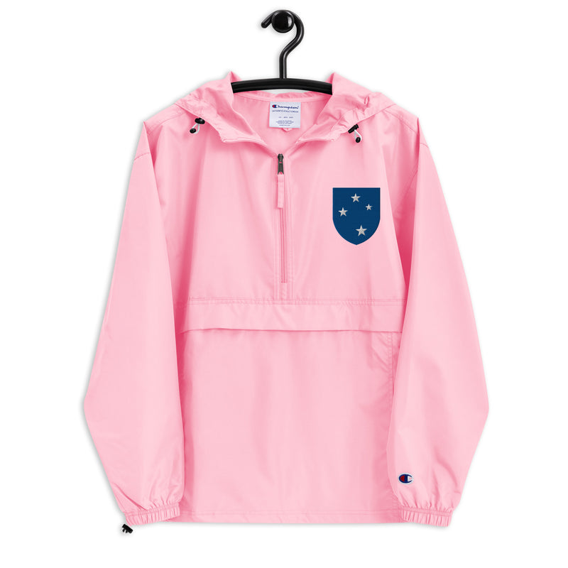 23rd Infantry Division Pink Champion packable jacket with a detailed embroidered logo