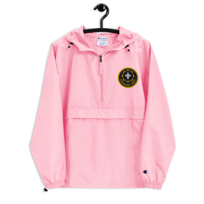 2nd Cavalry Regiment Pink Champion packable jacket with a detailed embroidered logo