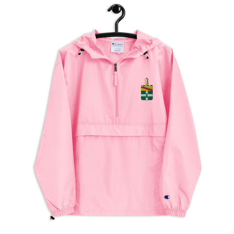 3rd Cavalry Regiment Pink Champion packable jacket with a detailed embroidered logo