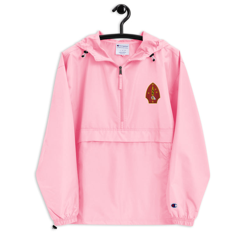 2nd Marine Division Pink Champion packable jacket with a detailed embroidered logo