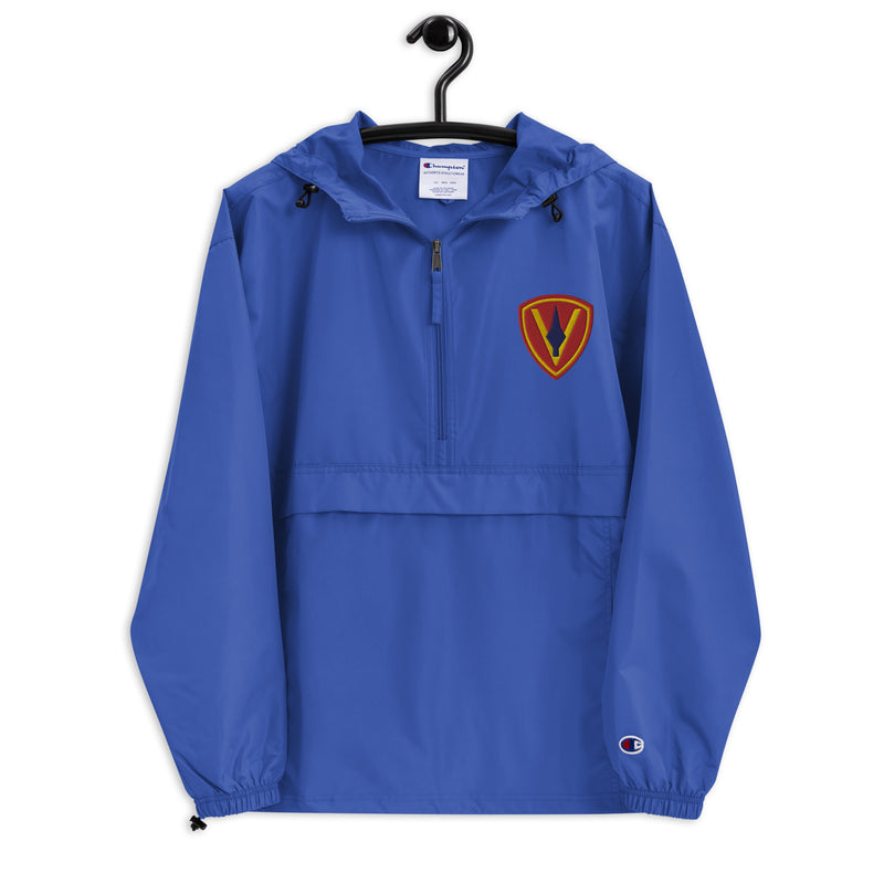 5th Marine Division Royal Blue Champion packable jacket with a detailed embroidered logo
