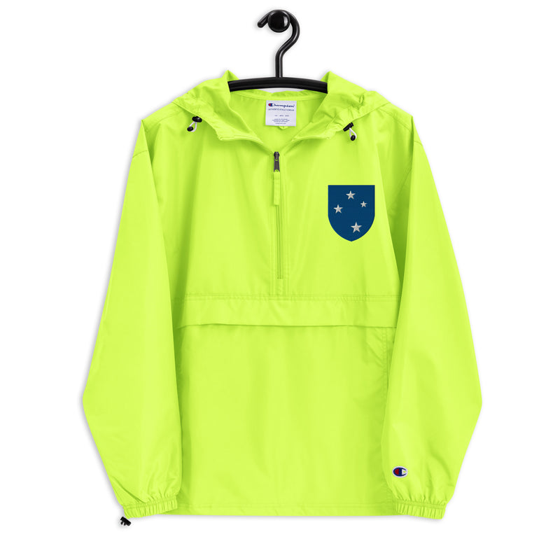 23rd Infantry Division Safety Green Champion packable jacket with a detailed embroidered logo