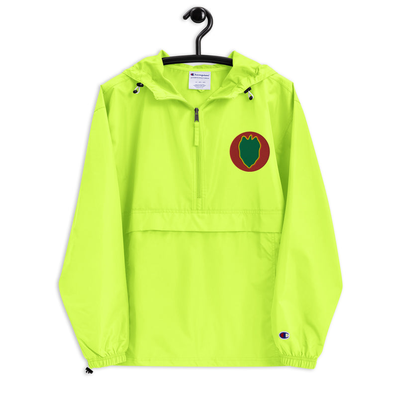 24th Infantry Division Safety Green Champion packable jacket with a detailed embroidered logo