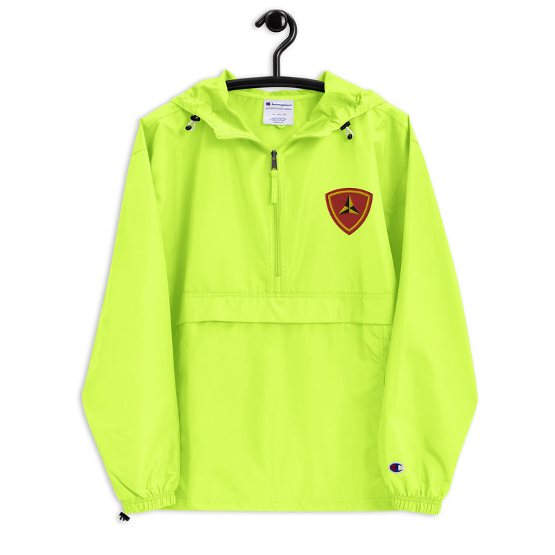 3rd Marine Division Safety Green Champion packable jacket with a detailed embroidered logo