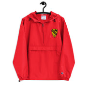 1st Air Cavalry Brigade Scarlet Champion packable jacket with a detailed embroidered logo