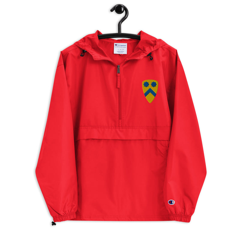 2nd Cavalry Division Scarlet Champion packable jacket with a detailed embroidered logo
