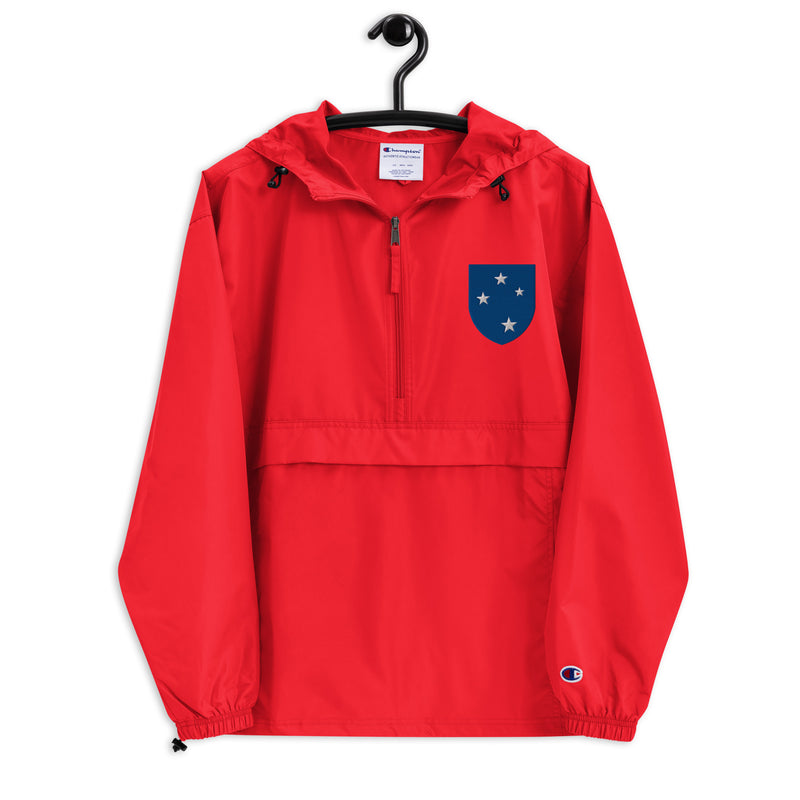 23rd Infantry Division Scarlet Champion packable jacket with a detailed embroidered logo
