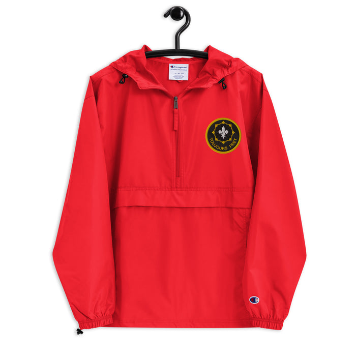 2nd Cavalry Regiment Scarlet Champion packable jacket with a detailed embroidered logo