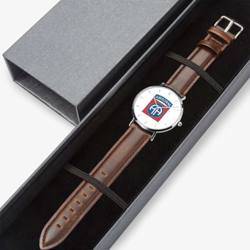Watch Case with 82nd Airborne Division Ultra Thin Watch (Brown Strap)
