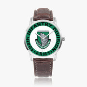 104th Infantry Division-Wide Type Silver Watch with a Brown Leather Band