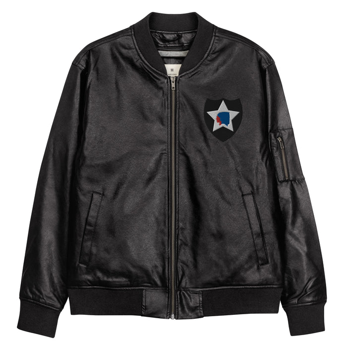 2nd Infantry Division Embroidered Leather Bomber Jacket