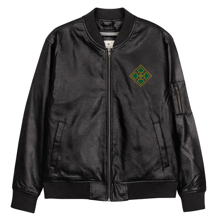 4th Infantry Division Embroidered Leather Bomber Jacket