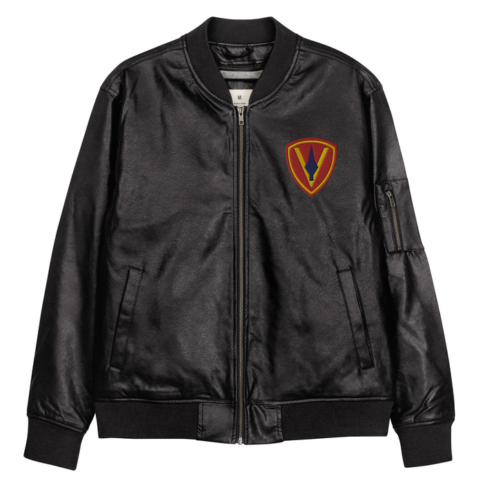 5th Marine Division Embroidered Leather Bomber Jacket