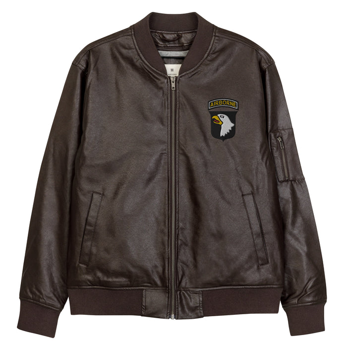 101st Airborne Embroidered Leather Bomber Jacket