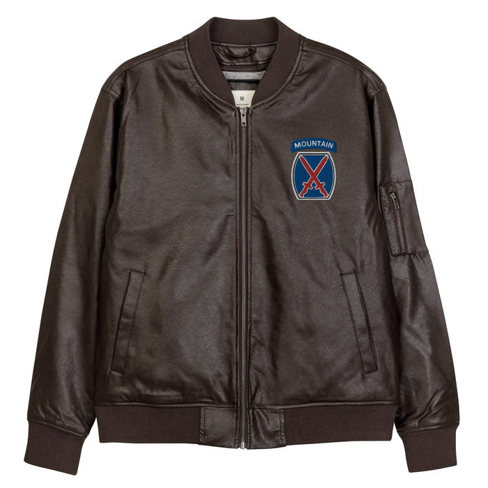10th Mountain Division Embroidered Leather Bomber Jacket