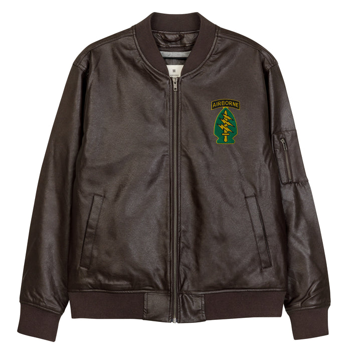 Special Forces Airborne Embroidered Leather Bomber Jacket