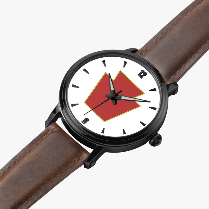 28th Infantry Division-46mm Automatic Watch is displayed in a perspective view on a white background with a brown leather band