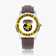 17th Airborne Division-Wide Type Silver Watch with a Brown Leather Band