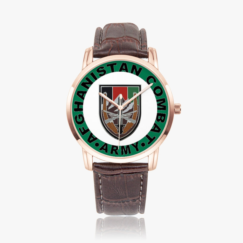 US Forces Afghanistan-Wide Type Gold Watch with a Brown Leather Band