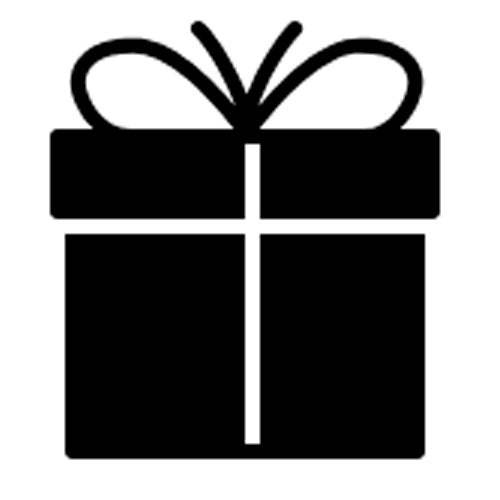 A black and white icon of the Sports Jewelry Store Gift Card, designed as a square gift box with a ribbon bow on top. It features vertical and horizontal lines intersecting to form a cross, making it perfect for including inside gifts from a sport jewelry store.