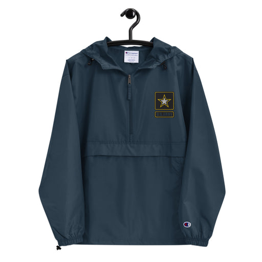 United States Army Navy Champion packable jacket with a detailed embroidered logo.