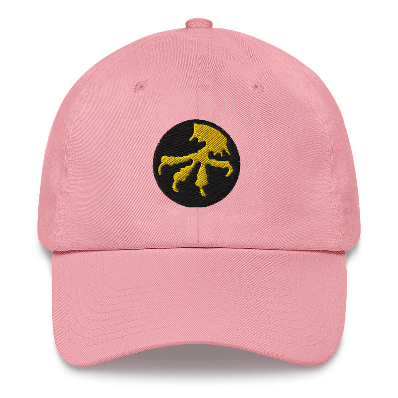 A pink 17th Airborne Division Hat with the logo on the front.  The hat has a curved visor and an adjustable strap at the back.