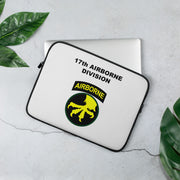 A lightweight and water-resistant white Laptop Sleeve with the 101st Airborne Division logo printed on top. The laptop sleeve is designed to fit a 13" laptop.
