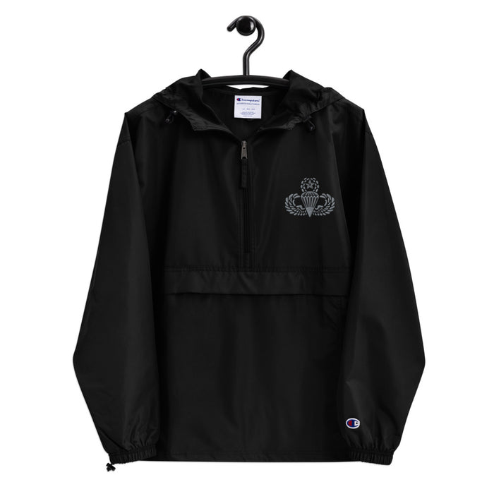 Master Parachutist Black Champion packable jacket with a detailed embroidered logo.