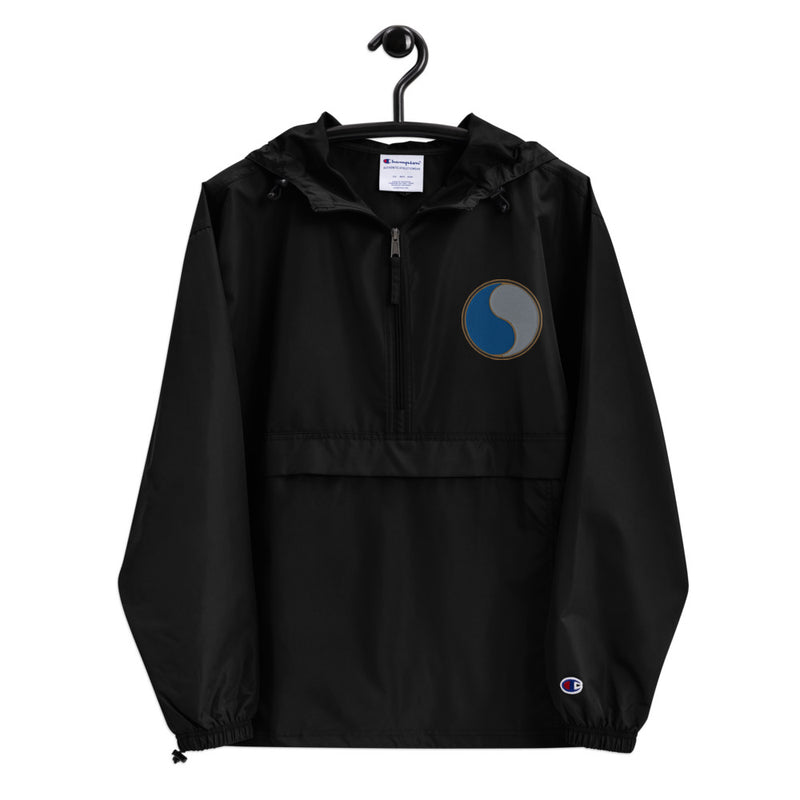 29th Infantry Division Black Champion packable jacket with a detailed embroidered logo.