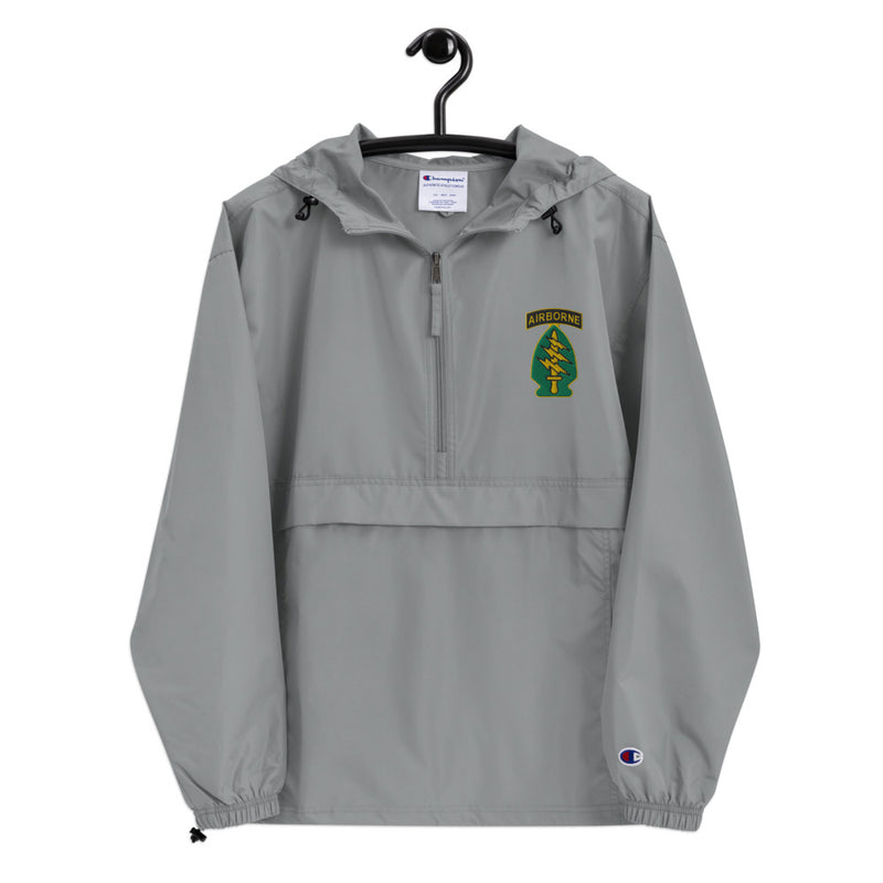 Special Forces Airborne Graphite Champion packable jacket with a detailed embroidered logo.